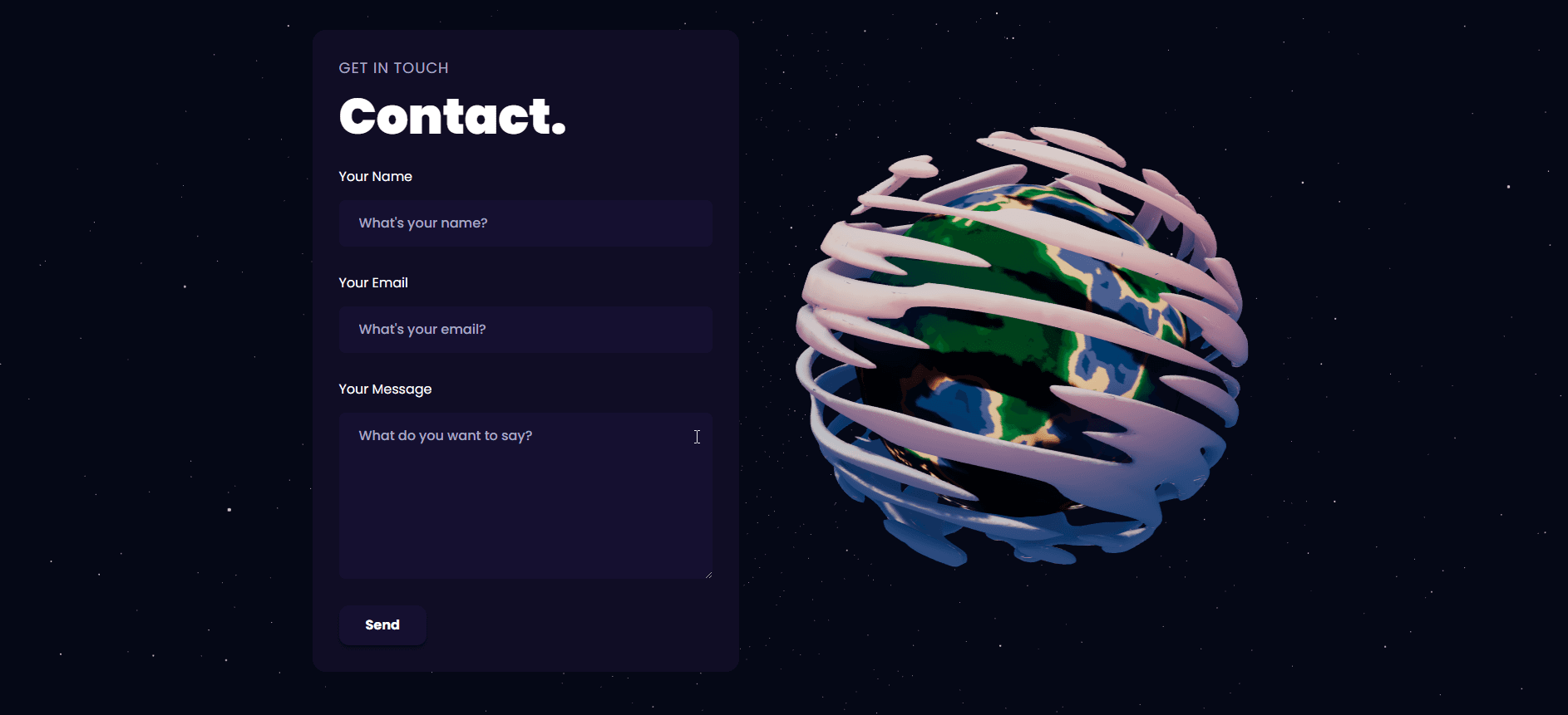 Contact Us Page Random Project. NextJS, ThreeJS, Tailwind CSS