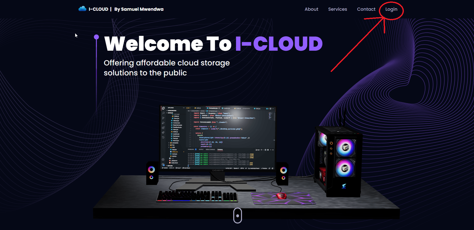 ICLOUDD Cloud Storage System(Personal). ReactJS, NodeJS, TypeSript, ThreeJS