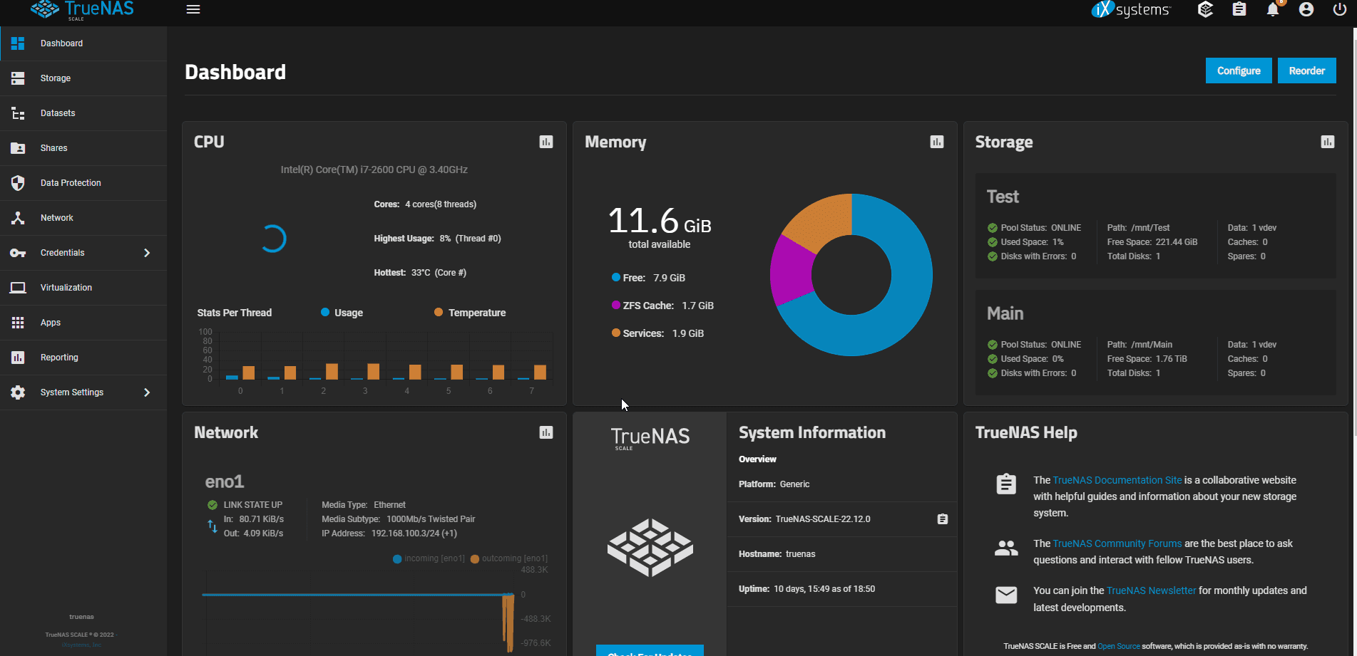 Storage Monitoring system. ReactJS, TrueNAS Scale, NestJS, Docker